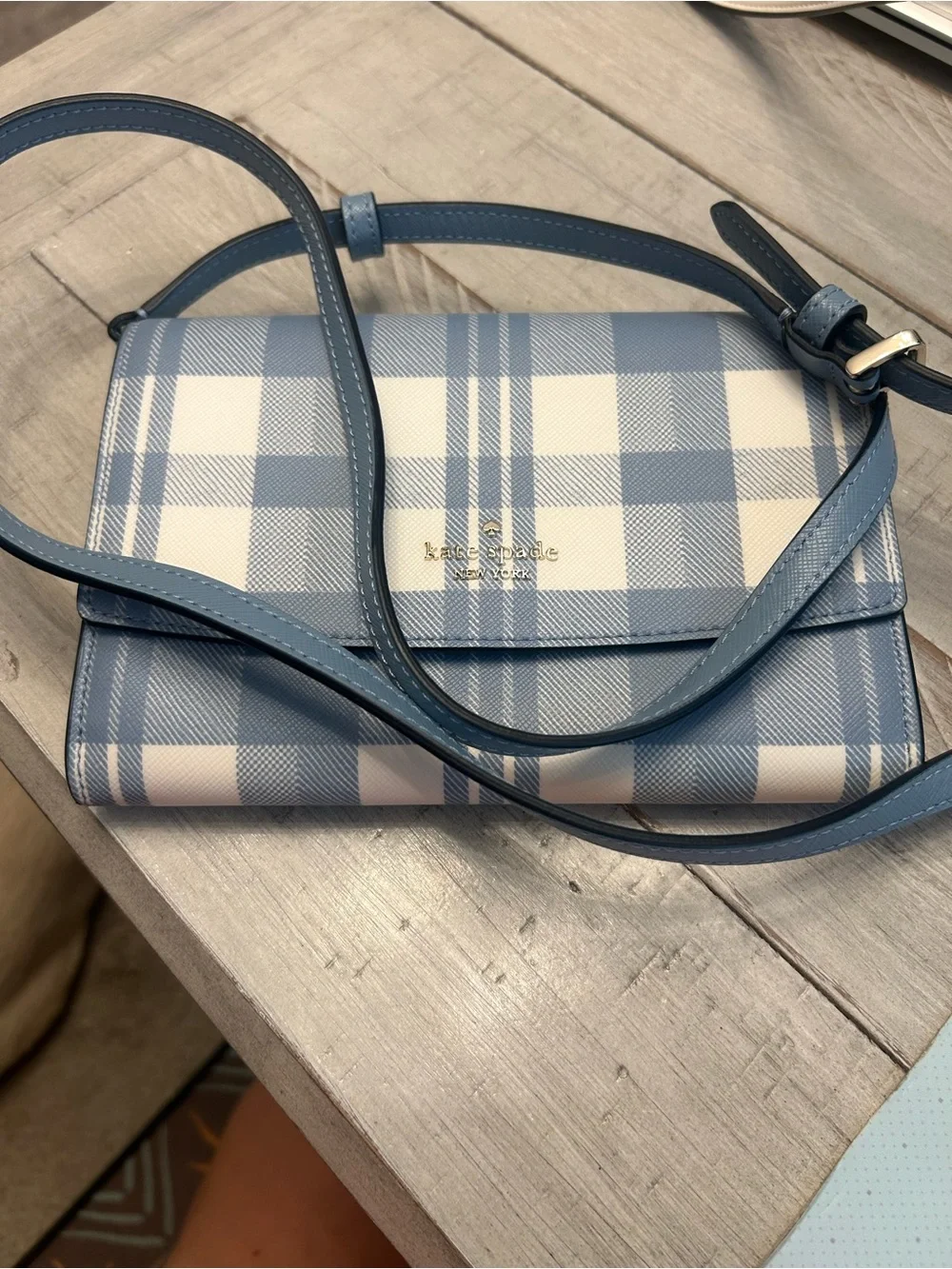 kate spade Blue and White Gingham Crossbody Bag